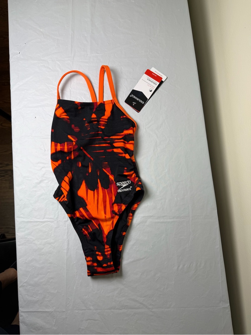 Speedo Racing Out Fly Back Endurance+ One Piece Swimsuit 24 Orange Girls 20